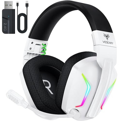WESEARY Wireless Gaming Headset for PC, PS5, PS4, Switch, Mac, 2.4GHz Wireless Gaming Headphones with ENC Noise Canceling Microphone, Bluetooth 5.4, Cool Lighting, 50H Battery, 50mm Drivers