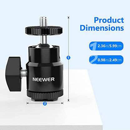 Neewer Mini Ball Head with Cold Shoe & 1/4” Screw, 2 Pack, 360° Swivel 90° Tilt Ballhead Camera Mount Hot Shoe Adapter for Camera, Camcorder, Smartphone, LED Video Light, Microphone, Ring Light, ST17 - style: ST17（2-Pack）