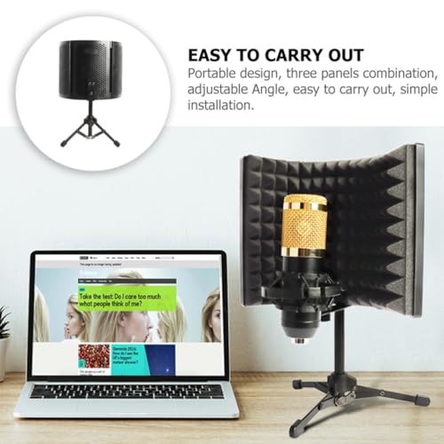 MAGICLULU Microphone Windshield Isolation Shield with Absorbent Foam, Small Three-panel Soundproof Mic Cover with Desktop Stand for Studio Recording and Vocal Noise Reduction