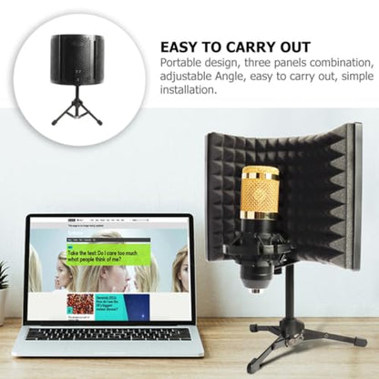 MAGICLULU Microphone Windshield Isolation Shield with Absorbent Foam, Small Three-panel Soundproof Mic Cover with Desktop Stand for Studio Recording and Vocal Noise Reduction