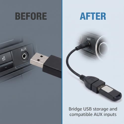 2Pcs Black USB to AUX Adapter Cable,3.5mm Male AUX Plug to USB 2.0 Female Converter Adapter Cable Cord for Car Aux Port 20cm/8-inch Length Black OTG Adapter Accessories