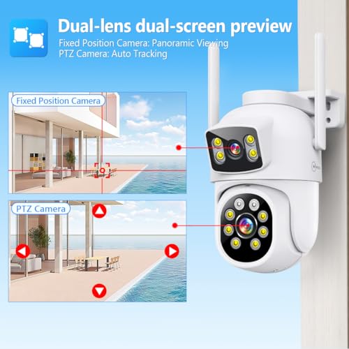 MOVOLS Wireless Security Camera System 5G/2.4G WiFi 8pcs 4MP+4MP Dual Lens Camera System,2K HD PTZ Dome Cameras System with Color Night Version, Motion Detection,2TB HDD, 16CH - style: 8 x Dual Cameras Kit 2TB 16CH White