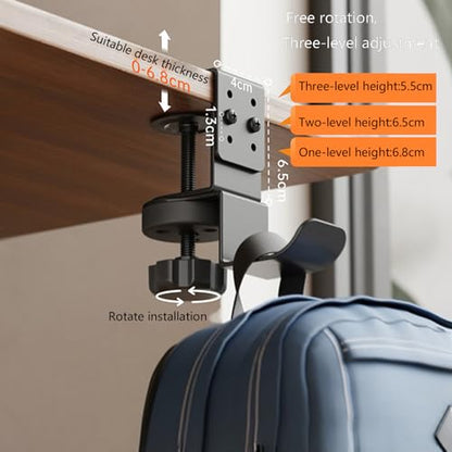 Under Desk Clamp On Rotatable Headphone Holder Rotatable Headphone Stand for Backpacks Hat Not Required Drilling