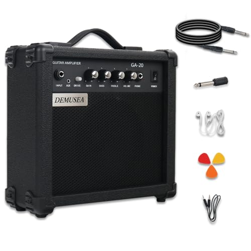 Electric Guitar Amplifier 20w Guitar Amp Starter Beginner Practice Small Portable Travel Headphone Aux Distortion Gain Treble Bass Volume Noiseless Cable Adapter Pick Aux Cable Earphone (BK) - color: Black