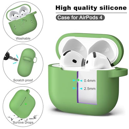 for AirPods 4th Case Cover with Cleaner Kit, Soft Skin Silicone Case Cover with Keychain, Full Protective Case for Men and Women, Compatible with Apple Latest AirPods 4 Case 2024?Avocado - color: C Avocado