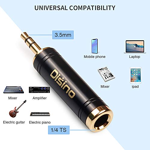 3.5mm to 1/4 Inch Headphone Adapter, 1/8 Inch Mini Jack Male to 1/4 Inch Female Jack Stereo Adapter, Gold-Plated Pure Copper Aux Audio Interface Headphone Converter, Black - 1 Pack - color: 35TRSM-635F-1P