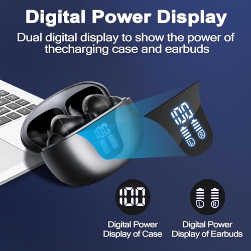 Wireless Earbuds Bluetooth 5.4 in Ear Headphones Touch Control HiFi Stereo True Ear Buds IP7 Waterproof 38H Playback LED Power Display Lightweight Earphones for Work Sports Travel