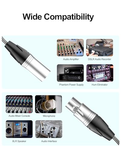 Braided XLR Cables 10ft 2 Pack, Short XLR Cables, XLR Male to Female 3-Pin Balanced Shielded Audio Cables for Mic Mixer, Recording Studio, Podcast, Microphone, Speaker Systems, 10 Feet - size: 10 Feet, style: 2-Pack