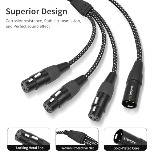 XLR Male to 3 Female Splitter Cable 2FT - Heavy-Duty Metal Braided Y-Spltr, Non-Slip Grip, 3-Way Audio Distribution for Mixers/Mics/PA - color: 1 Male to 3 Female