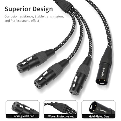 XLR Male to 3 Female Splitter Cable 2FT - Heavy-Duty Metal Braided Y-Spltr, Non-Slip Grip, 3-Way Audio Distribution for Mixers/Mics/PA - color: 1 Male to 3 Female