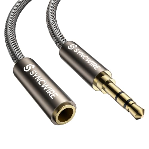 SYNCWIRE Headphone Extension Cable - 6.5FT [Hi-Fi Sound][Gold Plated Jack][TRS] Nylon-Braided 3.5mm Male to Female Audio Extension Cord Compatible with iPhone iPad Tablets Media Players- Dark Gray - size: 6.5 feet