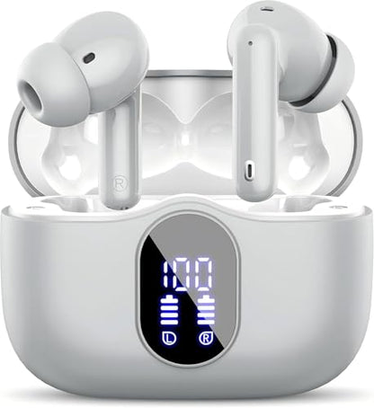 Wireless Earbuds, Bluetooth 5.4 Headphones Bass Stereo, Graphite Gray | Ear Buds with Noise Cancelling Mic LED Display, 36H, IP7 Waterproof in Ear Earphones for Laptop Pad Phones Sports Workout - color: Graphite Gray