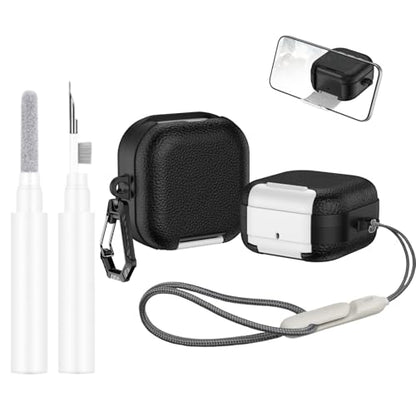 Stand Case Compatible with Samsung Galaxy Buds 4 /Buds 4 Pro with Keychain & Lanyard and Cleaning kit, Soft TPU and Hard PC, Drop Shockproof Full Protection Cover for Women Men - color: White+Black