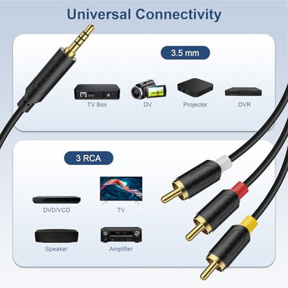 J&D 3.5mm to RCA AV Cable, Audio/Video Transmission, 1/8" TRRS to 3 RCA Male Plug AUX Cable Cord, Compatible with Sony TV, DVD Player, Camcorder, Handycam, 5 ft - size: 5 ft