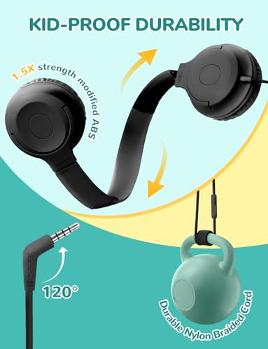 iClever HS27 5 Pack Kids Headphones for School K-12 Online Learning Travel | SafeSound Tech3.0, Tangle Free, 3.5mm Jack, Mic Include, HD Stereo, Swivel Foldable, Headphones for Class, Bulk 5Pack, Black - color: Black