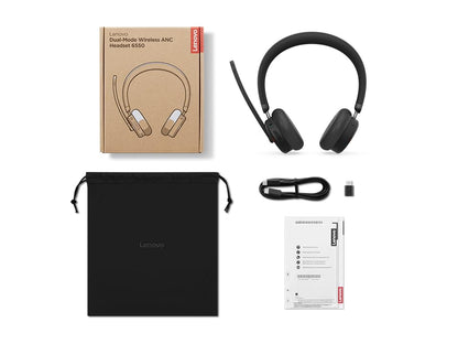Lenovo Dual Mode Wireless ANC Headset 6550 with USB-C Receiver Microsoft Teams Certified, Hybrid Active Noise Cancellation, Bluetooth Dual Connectivity, Long Battery Life, Black - color: Black, size: Headset 6550 w/USB-C Receiver