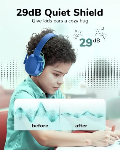 Kids Noise Cancelling Headphones, Sound Proof Ear Protection, 29dB SNR Noise Reduction Bluetooth 6.0 Earmuff, 94dB Lock - 80H Playtime, Hearing Protection for Autism, Shooting Gun Range Mowing (Blue) - color: Blue