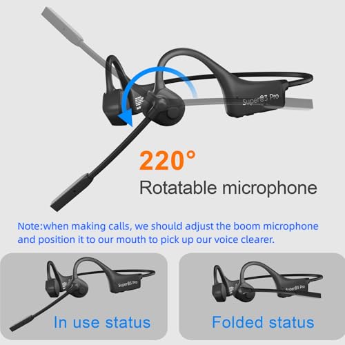 Bone Conduction Headphones with Boom Mic Bluetooth Open Ear Wireless Computer Headsets PC with Mic Noise Canceling Bluetooth Earphones with Microphone for Office Use Driving Meeting - color: Q3Pro-Black