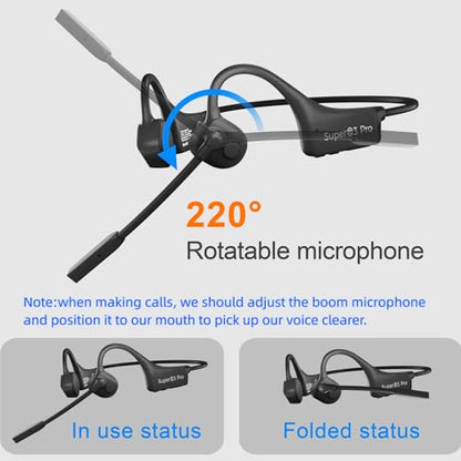 Bone Conduction Headphones with Boom Mic Bluetooth Open Ear Wireless Computer Headsets PC with Mic Noise Canceling Bluetooth Earphones with Microphone for Office Use Driving Meeting - color: Q3Pro-Black