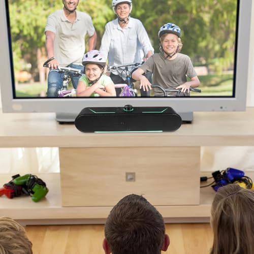 jojofuny Compact Wired Soundbar for Computer with LED Lighting and Space-Saving Design, Plastic Desktop Speaker for Home Use