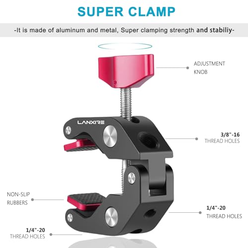 Super Clamp Mic Mount with 1/4" to 5/8" Screw - Compatible with Microphones or Photography Accessories - Max Load 4.4lb/2kg