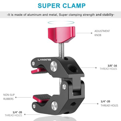Super Clamp Mic Mount with 1/4" to 5/8" Screw - Compatible with Microphones or Photography Accessories - Max Load 4.4lb/2kg
