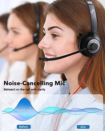 JIAMQISHI USB Headset with Microphone for PC, On-Ear Computer Laptop Headphones with Noise Cancelling Microphone in-line Control for Home Office Online Class Skype Zoom (USB+3.5mm, Black) - color: Black, style: USB+3.5mm