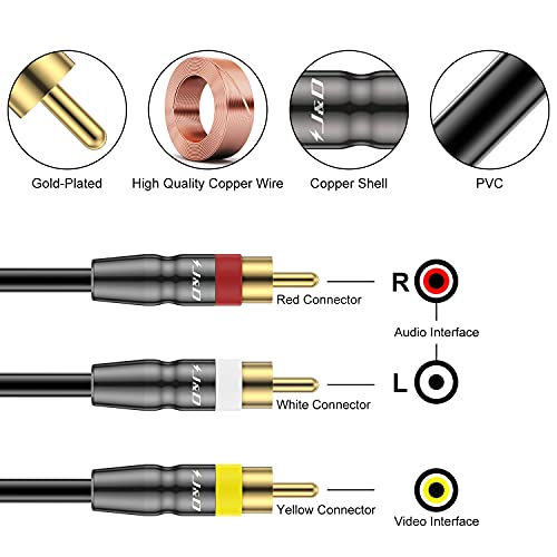 J&D 3RCA to 3RCA Cable, Gold Plated Connect Joint RCA Cable Heavy Duty Copper Shell 3 RCA Male to 3 RCA Male Stereo Audio Cable, 10 Feet (Pack of 2) - size: 10 Feet (Pack of 2)