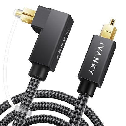 IVANKY Right Angle Optical Audio Cable 10ft, 24K Gold 90° Toslink Digital | 24K Gold-Plated Fiber Optical Audio Cable 90° Lossless Audio S/PDIF Toslink, Soundbar TV PS5 Xbox Home Theater, CL3 Rated - color: Grey, size: 10 ft, style: Right-Angle Cable