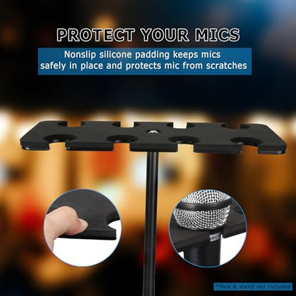 Multi Microphone Holder, Up to 8 Mics, Ideal Mics Holder for Stage Organization and Display, with 3/8"-16 Threaded Adapter, Aluminum, Black