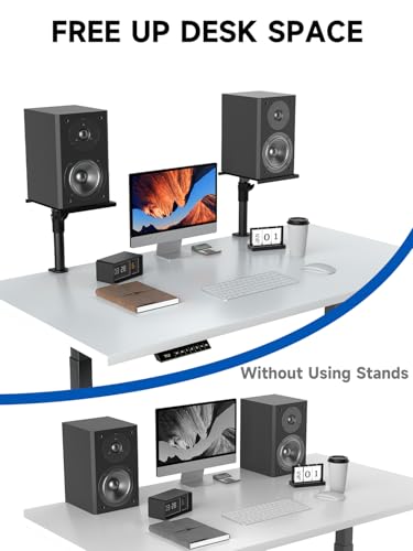 suptek Clamp-on Speaker Stand Desk Mount Set, Height Adjustment, Swivel, 9.6 x 8.8 inch Trays, Universal Audio Holders for Bookshelf Speakers, Elevated Sound, Against the Wall, 2 Pack, Black, SDM001K - color: Black, size: Speaker Stands Against the Wall