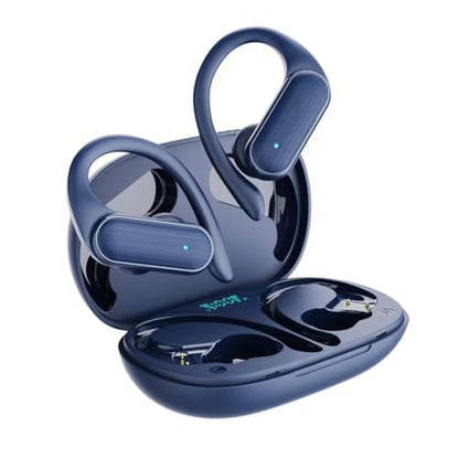 Wireless Earbuds with Ear Hooks Bluetooth Headphones with Earhook,ENC Noise Cancelling Mic,60Hrs Playtime,IPX7 Waterproof,9D Stereo Sound,Power Display,Bass in Ear Earphones for Running Workout,Blue - color: Blue