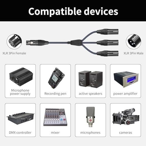 5FT XLR 1 Female to 3 Male Y Splitter Cable,3 Way XLR Splitter Balance 1 Female to 3 Male Audio Cable for Mixer Microphone-One Microphone Connects 3 interfaces 1 Pack - size: 5Feet, style: XLR 1 F To 3 M