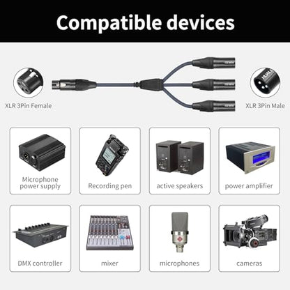 5FT XLR 1 Female to 3 Male Y Splitter Cable,3 Way XLR Splitter Balance 1 Female to 3 Male Audio Cable for Mixer Microphone-One Microphone Connects 3 interfaces 1 Pack - size: 5Feet, style: XLR 1 F To 3 M