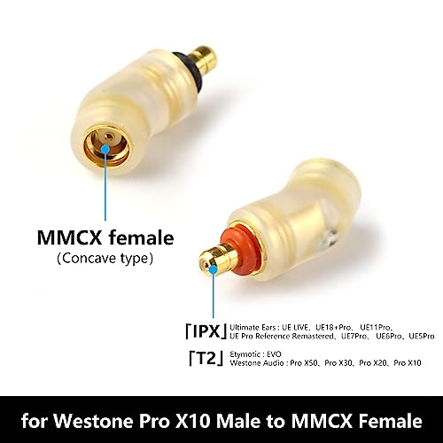 Westone Pro X10-X50 수 to MMCX 케이블용 어댑터, MACH10-80 또는 Linum BAX T2 헤드폰과 호환 가능, 무손실 사운드 품질, 헤드폰 컨버터 한 쌍, 투명 - color: 투명, size: mmcx