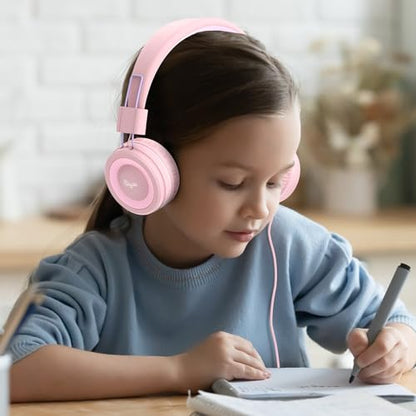 ELECDER i37 Kids Headphones for School Child Girls Boys Teens, Peach/Purple | Foldable Adjustable Lightweight, 3.5mm Audio Jack On Ear Headphones for Smartphones Chromebook Computer PC Tablets Travel - color: Peach/Purple