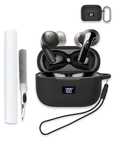 Case Cover for TOZO T20 Wireless Earbuds Bluetooth Headphones,Protective Soft Silicone Skin Case Cover Shock-Absorbing Protective Case with Keychain,Lanyard and Cleaning Pen-Black - color: BLACK