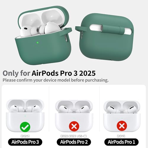 RFUNGUANGO Silicone Protective Case for AirPods Pro 3, Pine Green - color: Pro 3‑SIL‑Pine Green
