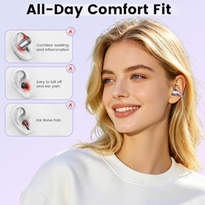 Open Ear Clip Headphones, Wireless Earbuds Bluetooth 5.4 The Over Ear Buds Earphones Built-in Mic with Ear Hooks, 36H Playtime,for iOS and Android (Purple) - color: Purple