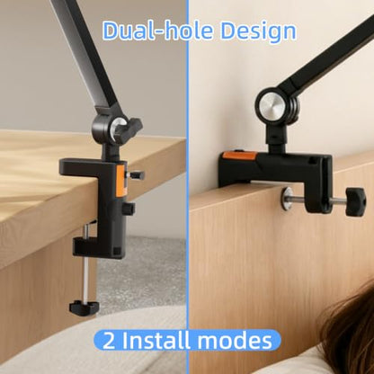 Desk Clamp for Microphone, 12.5mm 2 Hole Mic Table Mounting Clamp | 2-in-1 C Clamp for Magnifying Light, Boom Scissor Arm, Phone and Tablet Stand, Lamp Base, Fits Up to 6.5cm Desktop Thickness - size: XZ002