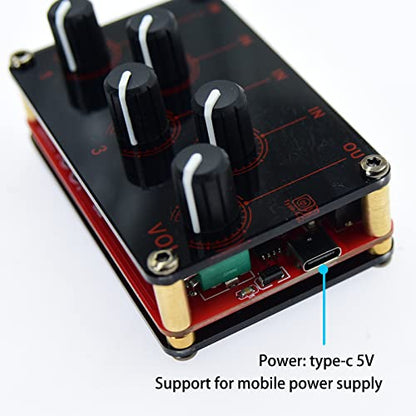 Multiple Input Mix 4 Way 1/8" inch 4 in 1 Out Stereo Passive Mixer Headphone Sound Audio Speaker Splitter selector switcher 3.5mm audio Switch Box aux Loop Volume knob Control 3.5 mm Mixing Sharing