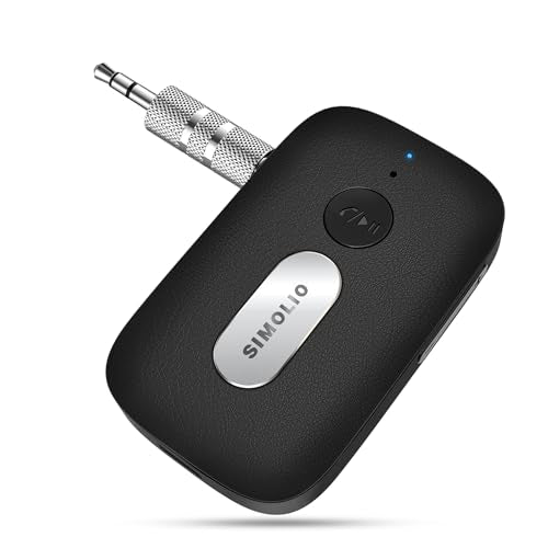 SIMOLIO Bluetooth Receiver for Car w/AUX, Hands-Free Call & Volume Control | 3.5mm Bluetooth Audio Adapter with 35H Battery Life, Wireless Receiver for Home Stereo & Wired Headphones/Speakers JH-215A