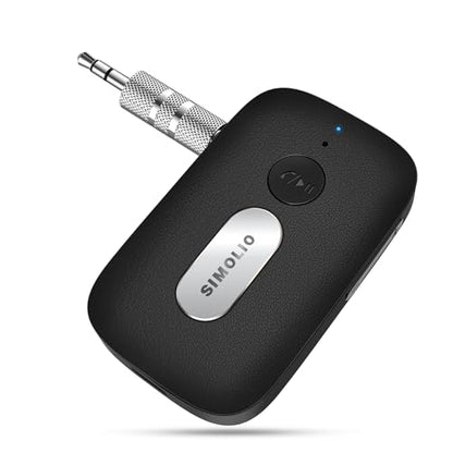 SIMOLIO Bluetooth Receiver for Car w/AUX, Hands-Free Call & Volume Control | 3.5mm Bluetooth Audio Adapter with 35H Battery Life, Wireless Receiver for Home Stereo & Wired Headphones/Speakers JH-215A