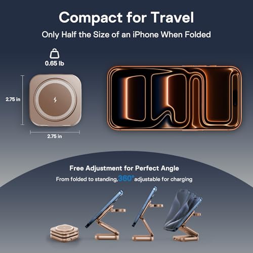 5-in-1 Wireless Charger for MagSafe, AC ISLAND Portable Travel Charging Station, 35W Max Qi2 Fast Foldable Magnetic Stand, Evolved for iPhone 17-12 Series, Apple Watch, AirPods (with 35W Adapter) - color: Gold