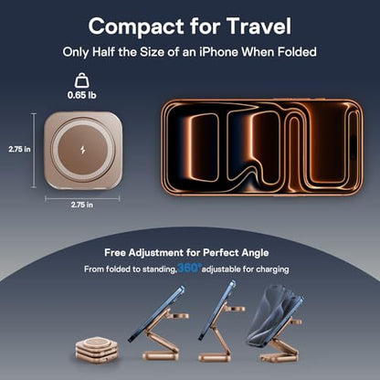 5-in-1 Wireless Charger for MagSafe, AC ISLAND Portable Travel Charging Station, 35W Max Qi2 Fast Foldable Magnetic Stand, Evolved for iPhone 17-12 Series, Apple Watch, AirPods (with 35W Adapter) - color: Gold