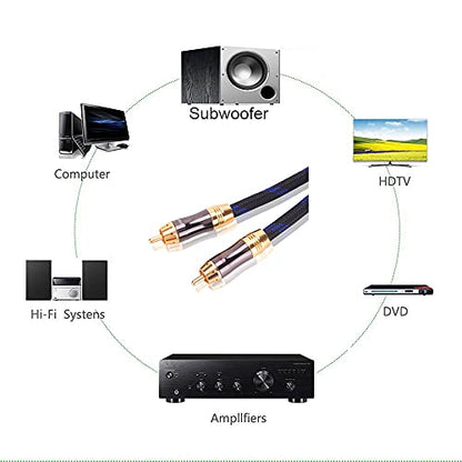Dual 2RCA Male to 2RCA Male Stereo Audio Cable, Double-Shielded (OD 8.0mm), for Amplifiers, AV Receivers, Hi-Fi System (4 Feet) - size: 4 Feet