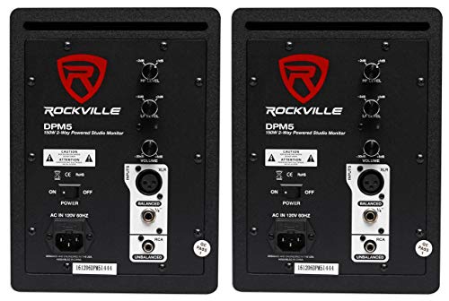 Rockville 2 DPM5W 5.25" White Powered Studio Monitors with RRS190S Pads | 150W Peak / 75W RMS Each, Class D Bi-Amped, XLR/TRS/RCA Inputs, DSP, 1" Neodymium Tweeter, 3-Angle Isolation Pads, 4-Items