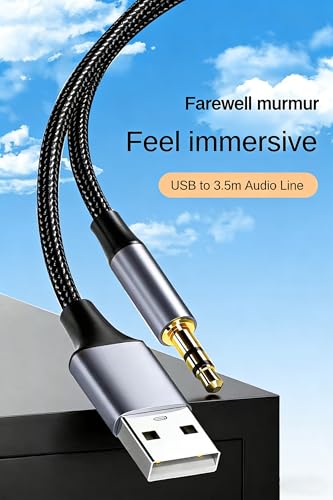 5 ft USB to 3.5mm Audio Cable with DAC Chip, USB Type A to 3.5mm Aux Cable for Desktop Laptop TV to Headphones Speakers Car Stereo, Nylon Braided, Gold-Plated Plug, Plug & Play, Noise Cancelling