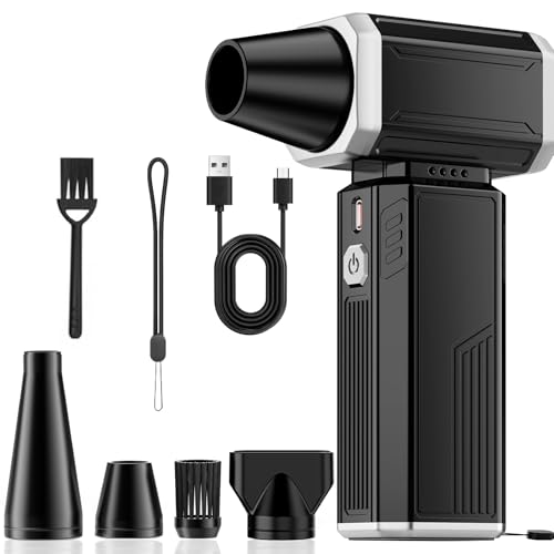 Compressed Air Duster, Super Power Adjustable Speed Cordless Air Duster Turbo Mini Blower with Rechargeable for PC Cleaning Kit Keyboard Cleaner Dust Blower for Computer House Outdoor and Car