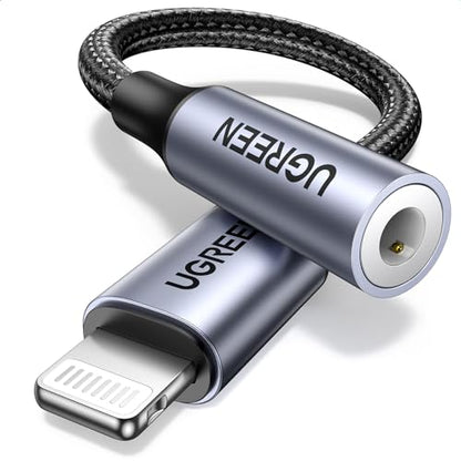 UGREEN Headphone Adapter for iPhone Lightning to 3.5mm MFi Certified, Grey | Apple MFi Certified Aux Jack Dongle Cable, Compatible with iPhone 14 Pro Max/14 Plus/13 12 11 Pro Max/SE/XS, Aluminum Shell - color: Grey